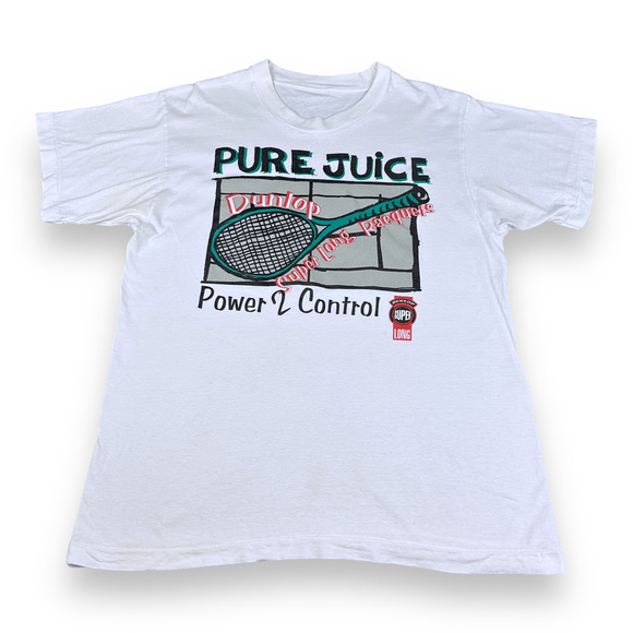 Vintage Dunlop Tennis Racquets Shirt Adult LARGE White 90s Super Long Power - Picture 1 of 5